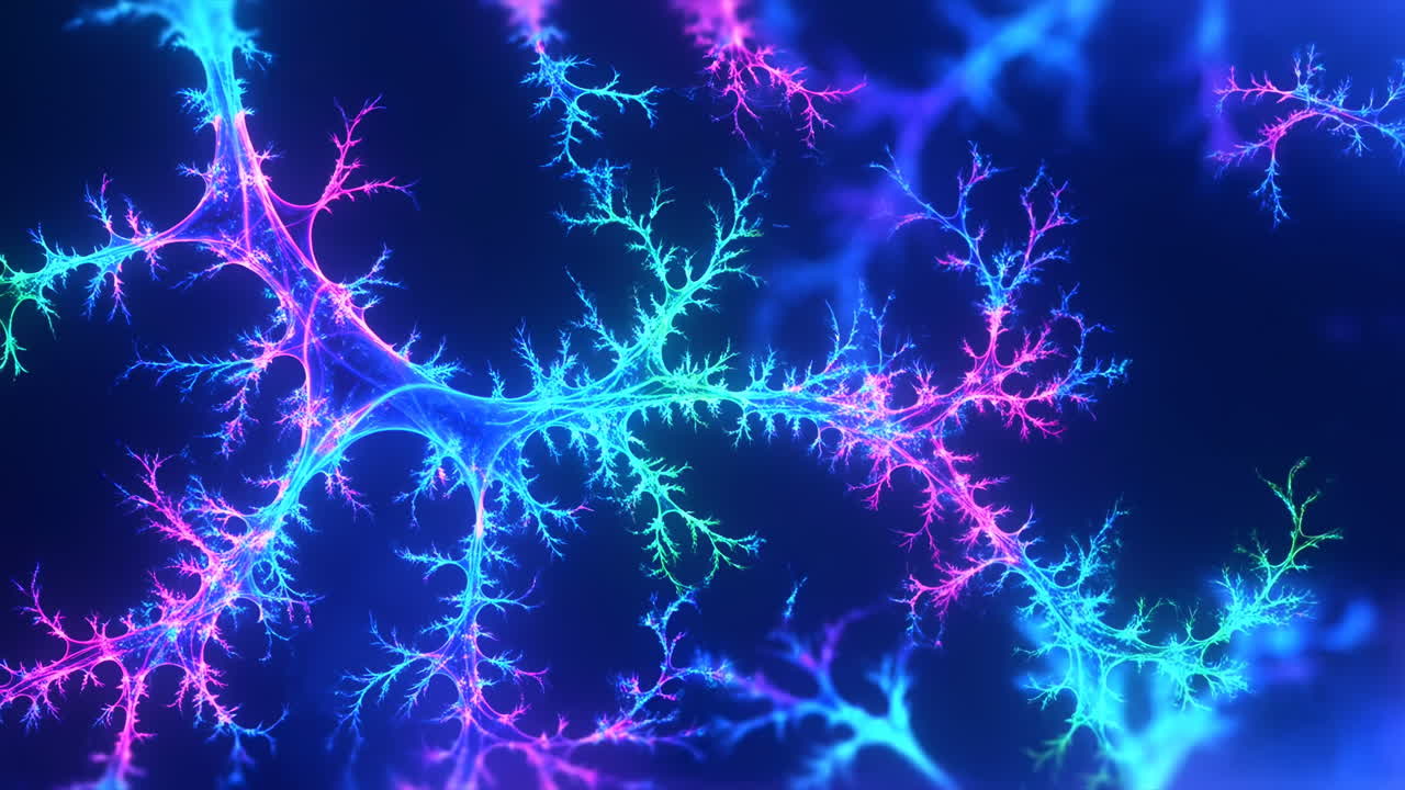 Glowing Abstract Neural Network with Colorful Energy Pulses