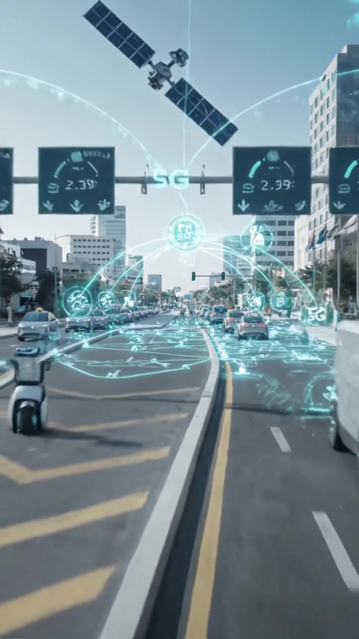 Futuristic Urban Intersection with Advanced Technology and Smart Traffic Management Systems Enhancing City Navigation and Connectivity in an Automated Environment
