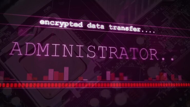 Krypterede data toner ud og pulserer, mens en søjlegraf med svingende rød fremdrift viser krypteringsprocessen.