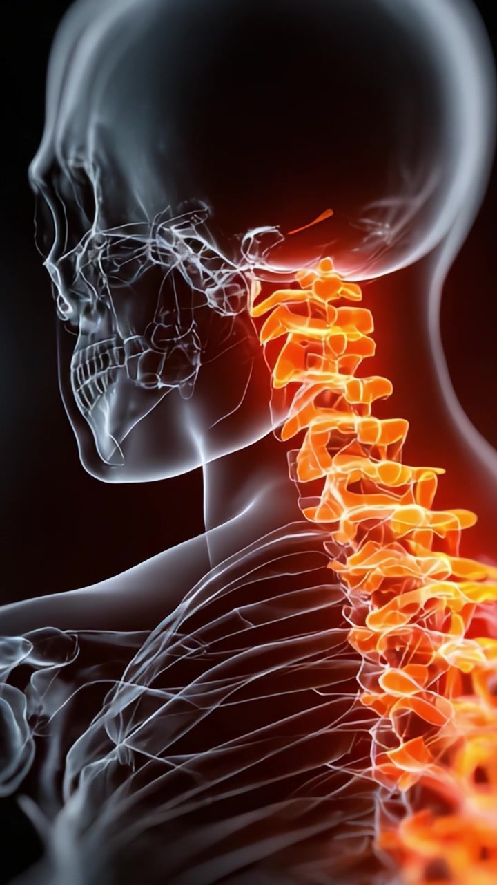 Rappresentazione anatomica della colonna vertebrale umana e del sistema nervoso con enfasi sulla struttura e funzionalità della regione cervicale