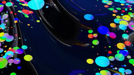 abstract looped background of shiny glossy surface like wavy transparent liquid with rainbow color circles float like drops of paint in oil. beautiful creative background with color gradient in 4k. 3d