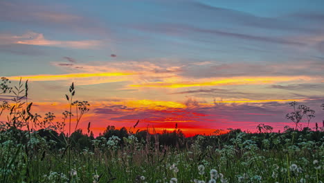 dramatischer blick auf den farbenfrohen bewölkten himmel während der goldenen stunde, der die sternschnuppe auf der durchreise zeigt