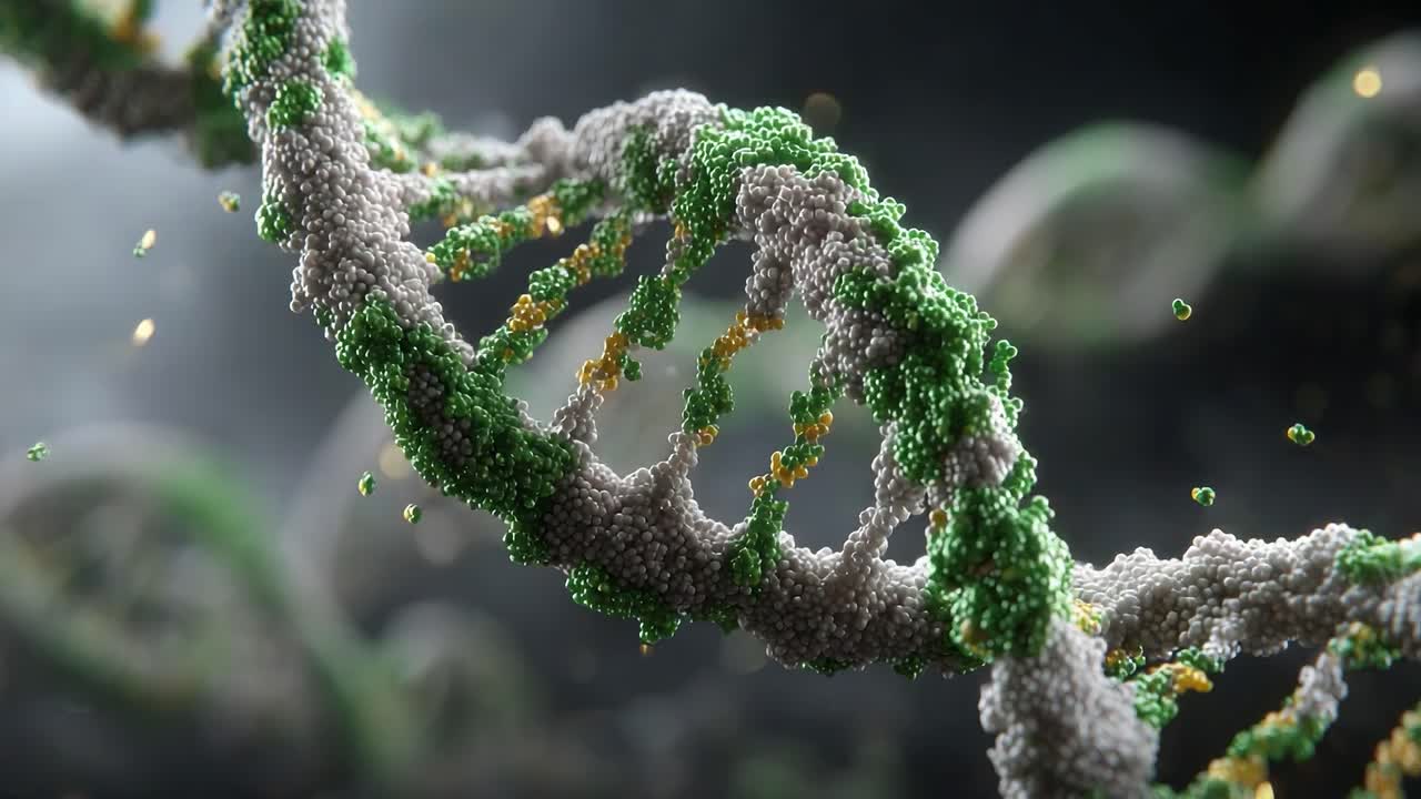 Captivating Visualization of DNA Structure Showing Intricate Details of Double Helix with Colorful Nucleotide Sequences and Molecular Design
