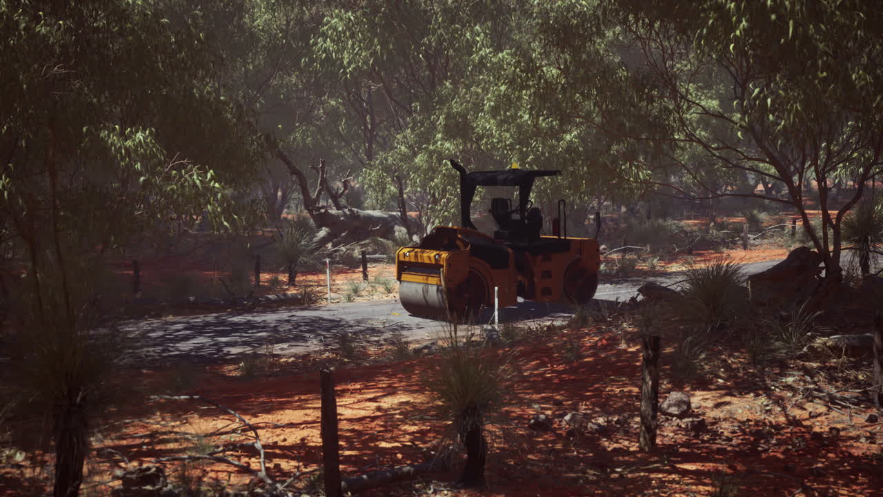 숲 속 의 도로 롤러 트랙터