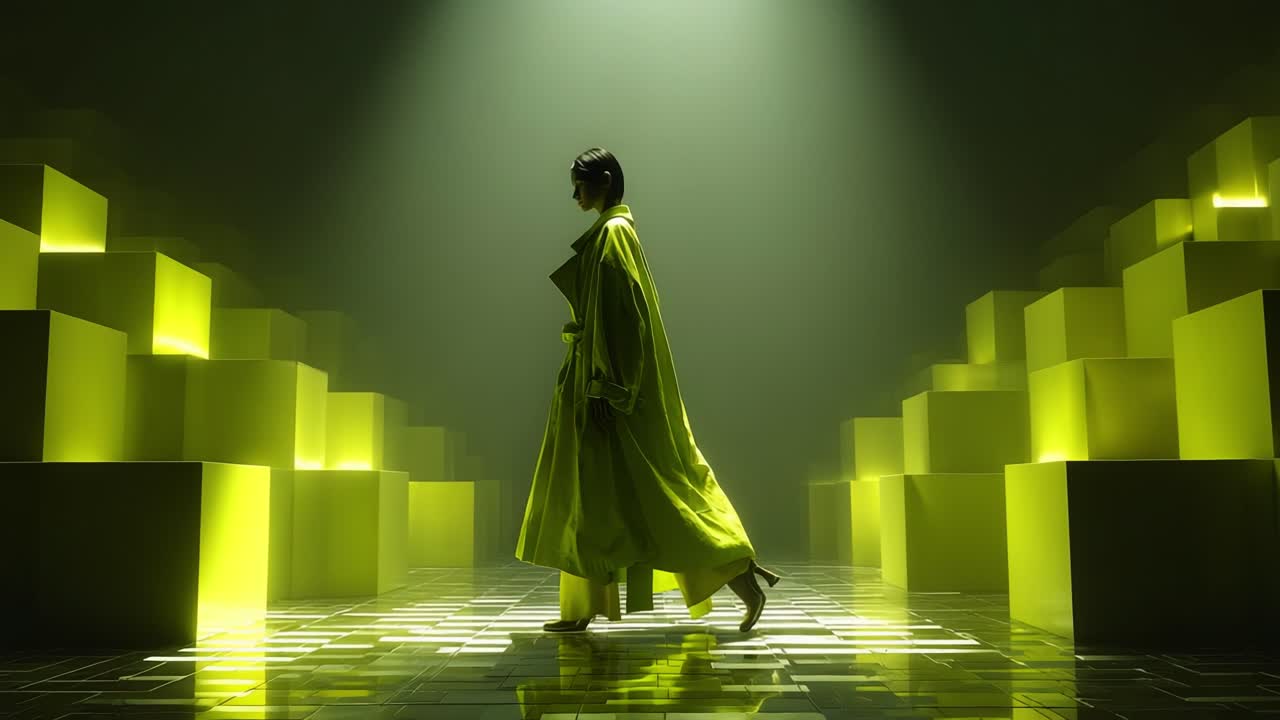 High Fashion Runway Show with Futuristic Geometric Design