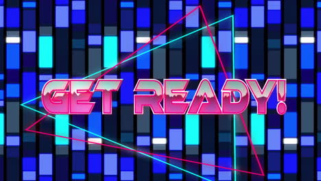 animation of get ready text and triangles over blue background