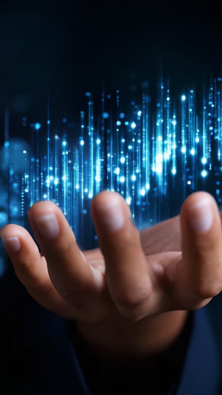 A Hand Embraces a Glimmering Display of Blue Light Waves, Symbolizing Innovation and Technology in the Digital Age, Evoking Connections and Future Possibilities