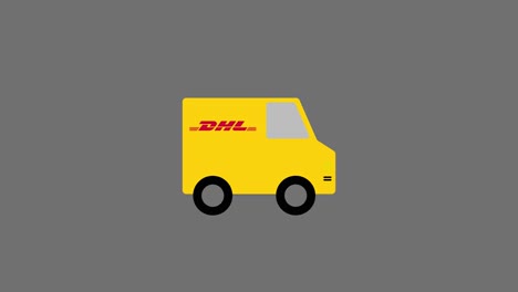 dhl parcel delivery van enters then exits.