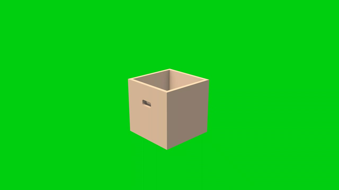 Animación 3D de una caja de oficina con carpetas