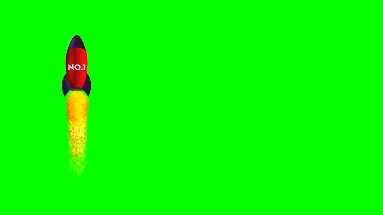 animación de repetición de bucle sin costuras de un cohete con el número uno volando al espacio en pantalla verde para el diseño conceptual