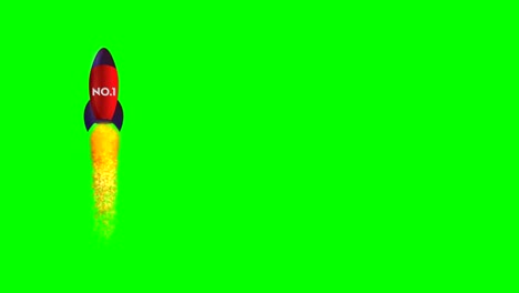 seamless loop repeat animation of rocket with number one fly to space on green screen for conceptual design