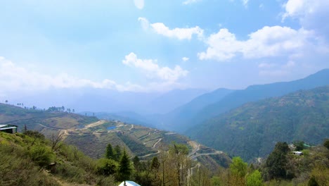 mountain-valley-time-lapse-with-bright-blue-sky-at-morning-form-flat-angle-video-is-taken-at-tawang-arunachal-pradesh-india