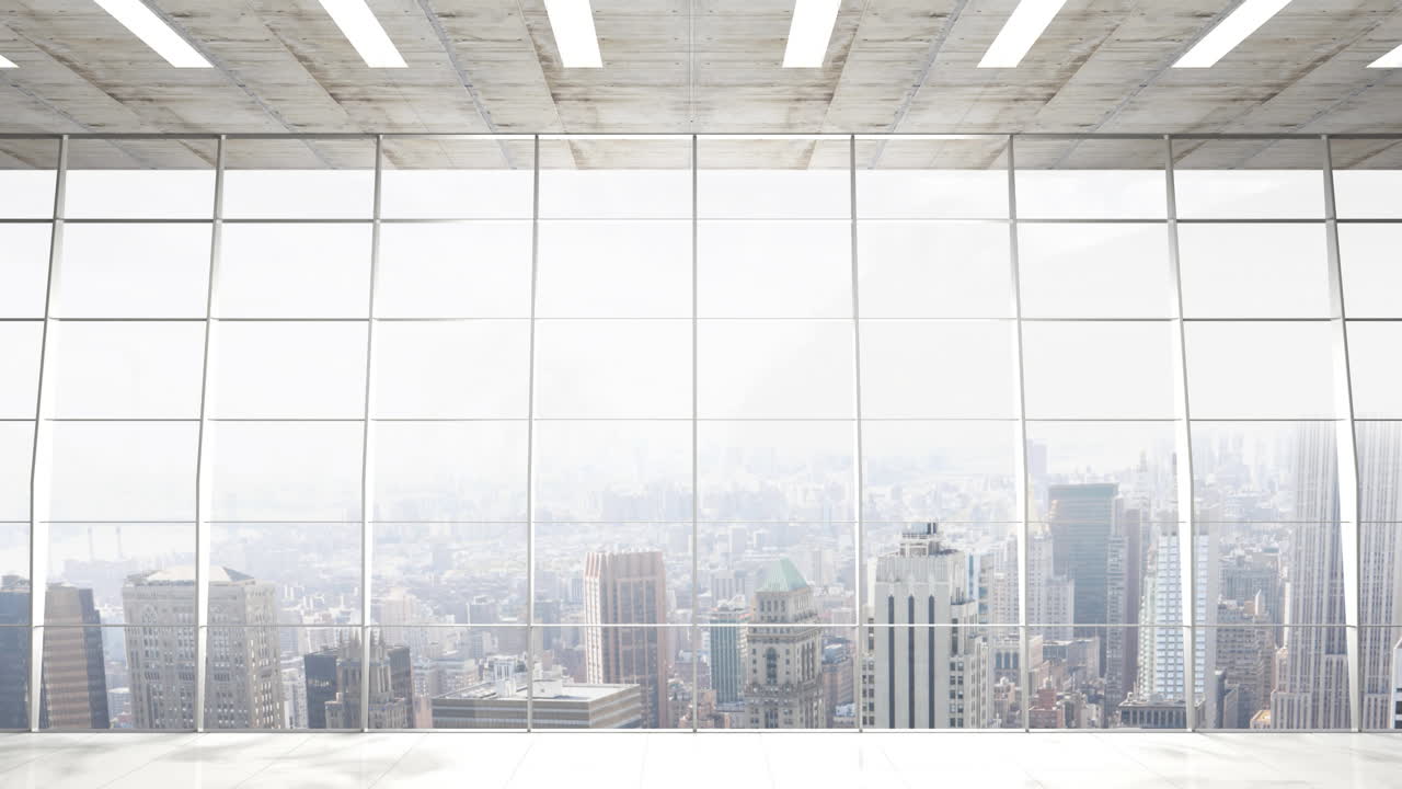 paisaje urbano visto a través de una ventana de un edificio moderno