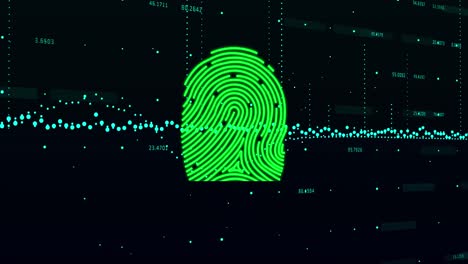 animation of fingerprint over graphs and changing numbers against black background