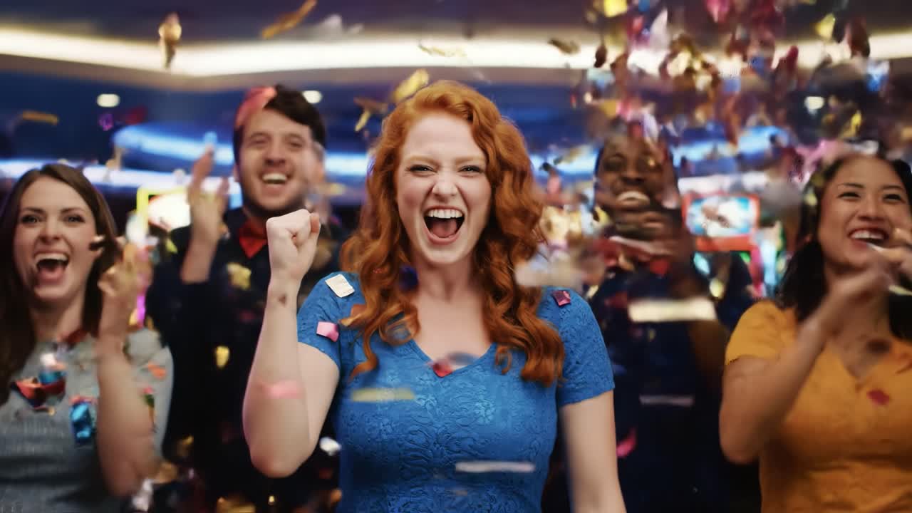 Excitement Reigns: A Community Celebration of Joy and Triumph in a Vibrant Casino Atmosphere Filled with Laughter and Cheer from Happy Faces
