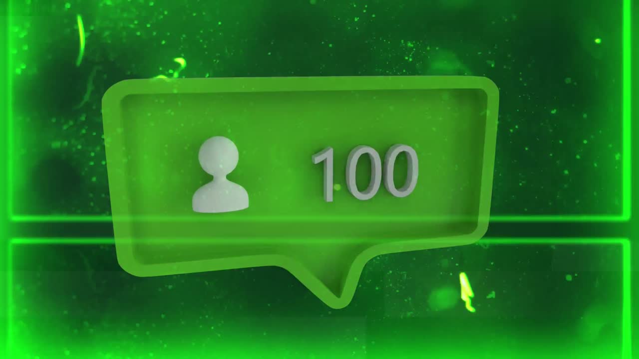 animación de personas icono digital en burbuja de habla verde y fondo de angustia verde