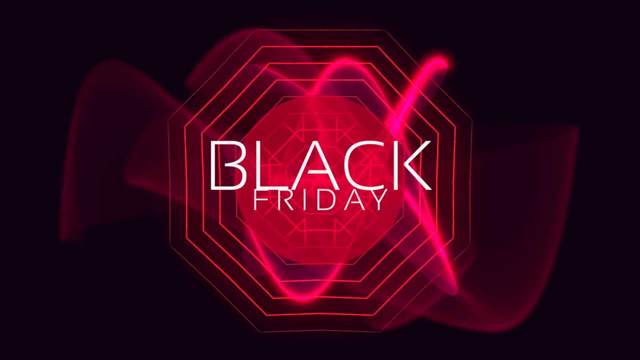 블랙 그라데이션에 네온 붉은 파도와 검은 금요일