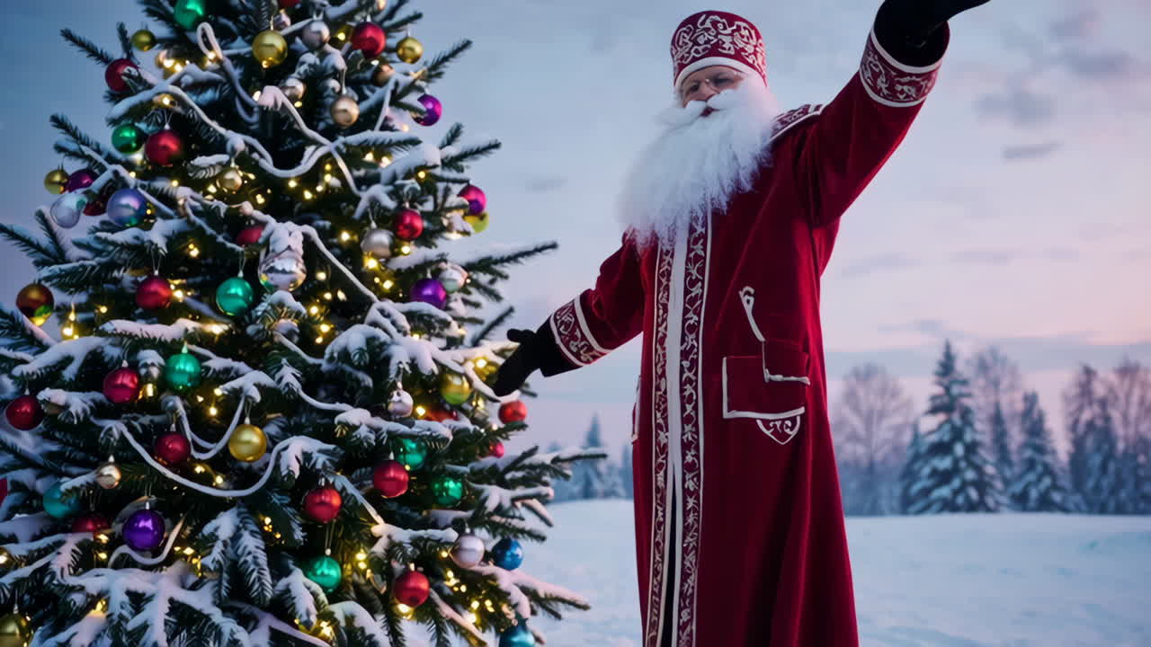 Russian Santa Claus with Christmas Tree