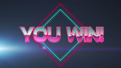 animation of you win text over geometrical moving shapes and lights