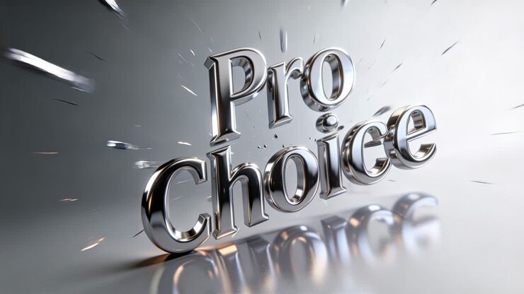 Sparks starting, chrome Pro Choice text ejecting shards in studio as lights intensifying highlights