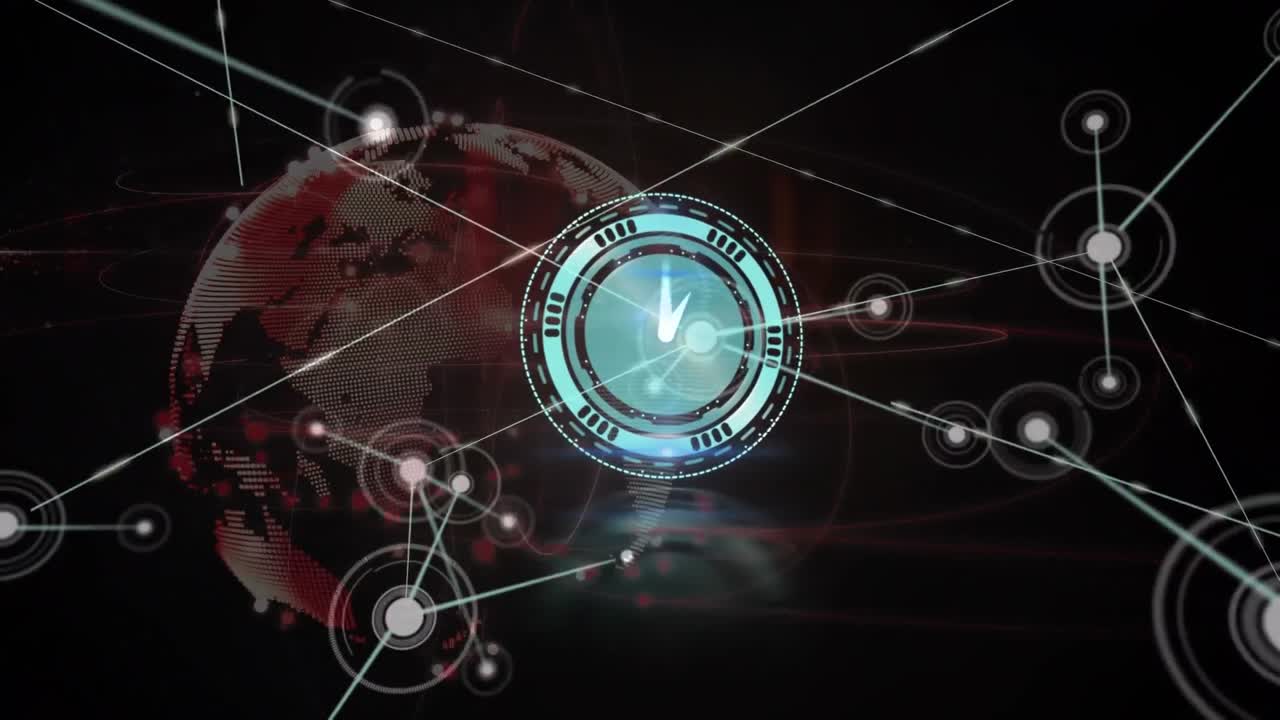 Animation of scope scanning and network of connections over globe