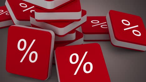 animation of red cubes with per cent sign on grey background