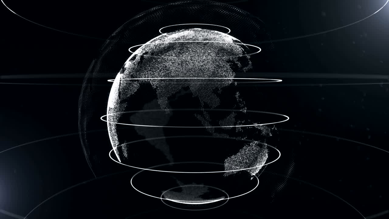 White abstract sphere. Connected white dots with lines. Globalization interface. Planet is situated on the centre. Close up. Moving blicks. 4K.