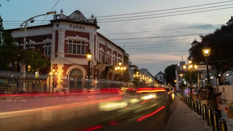 long exposure night scene of a historic street in semarang old town