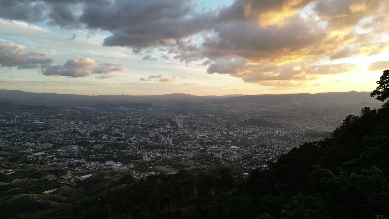 Dramatic sunset over Tegucigalpa, Honduras, aerial view, capitals of Central America