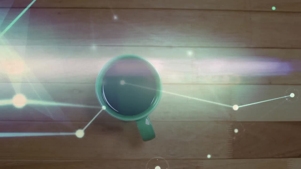animación de la red de conexiones sobre una taza de café