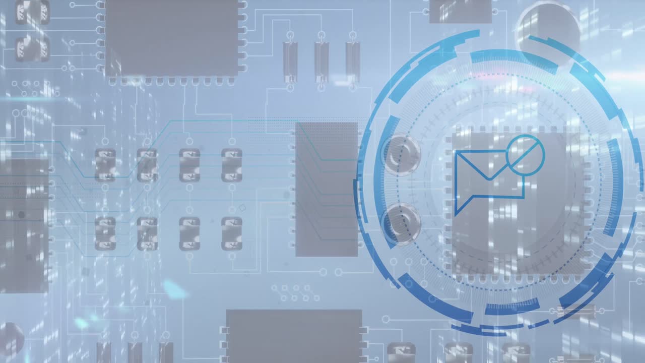 컴퓨팅 보드 위에 있는 봉투 아이콘의 애니메이션