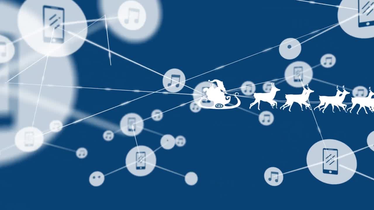 animación de la red de conexiones con iconos sobre fondo azul