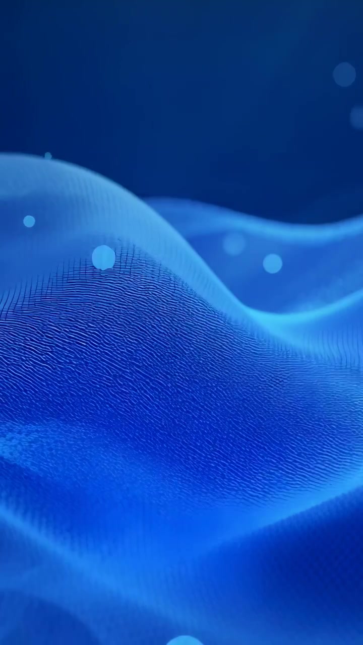 Vertical video: Frame shift moving blue mesh right in 3D, adding depth with glowing orbs drifting