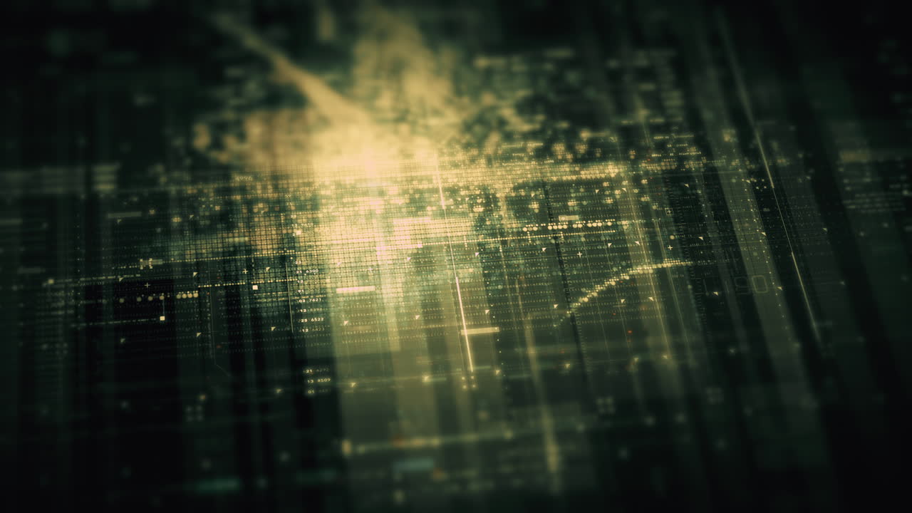 Immersive data matrix simulation UI with cutting-edge digital environment with a dynamic and immersive display of interconnected data matrix information networks systems background