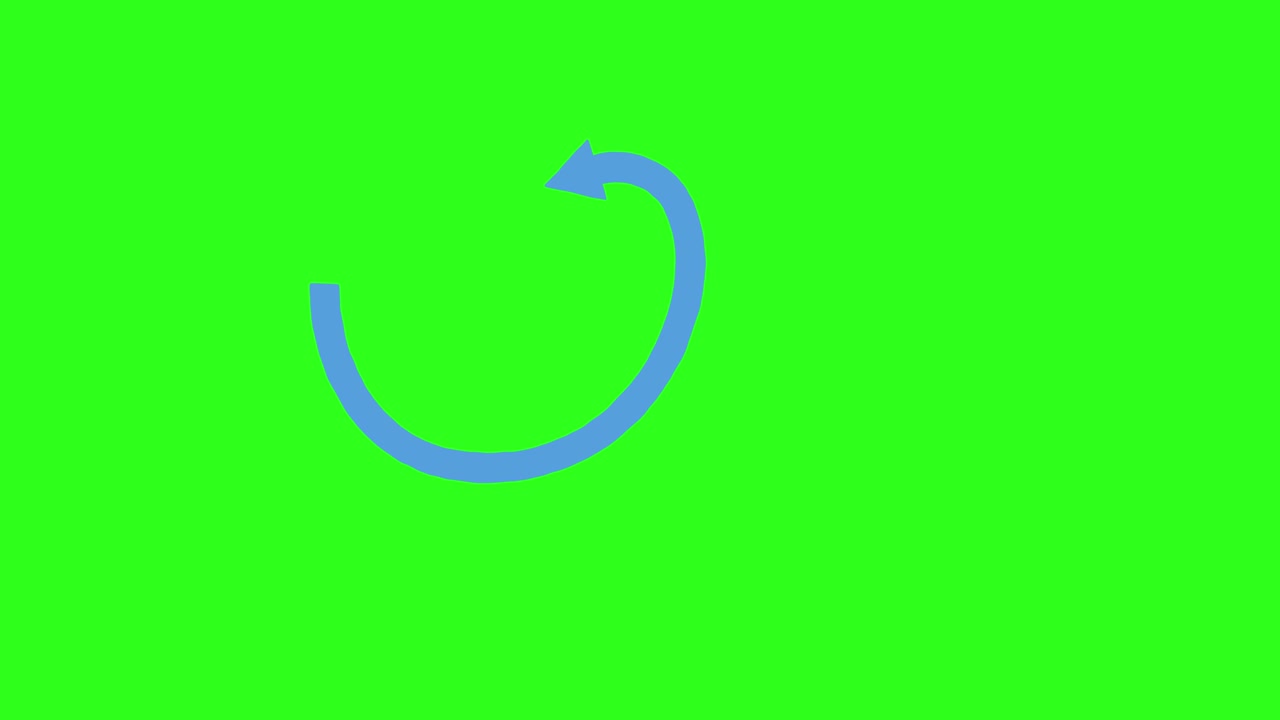 Blue arrow loops and rotates on vivid green background, alternating between open and closed forms