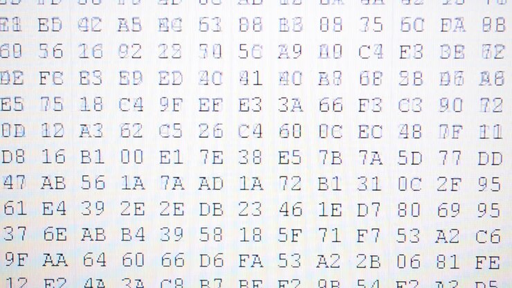 Speed of change of a code. Code binary on the monitor. Hexadecimal program code on screen. Animated background of moving binary code numbers