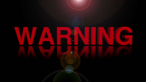 warning animation with moving lens flare against a black background