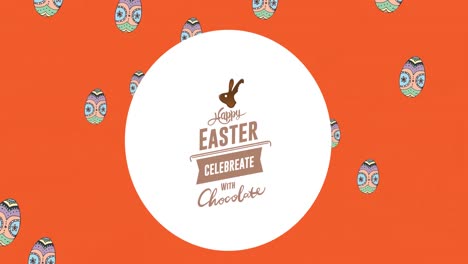 animación de texto feliz de pascua sobre huevos de pascua sobre fondo rojo