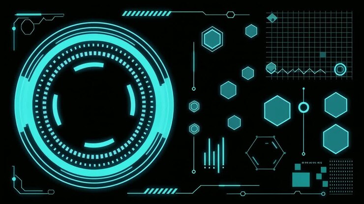 Animated Futuristic Heads-Up Display with Digital Data Elements