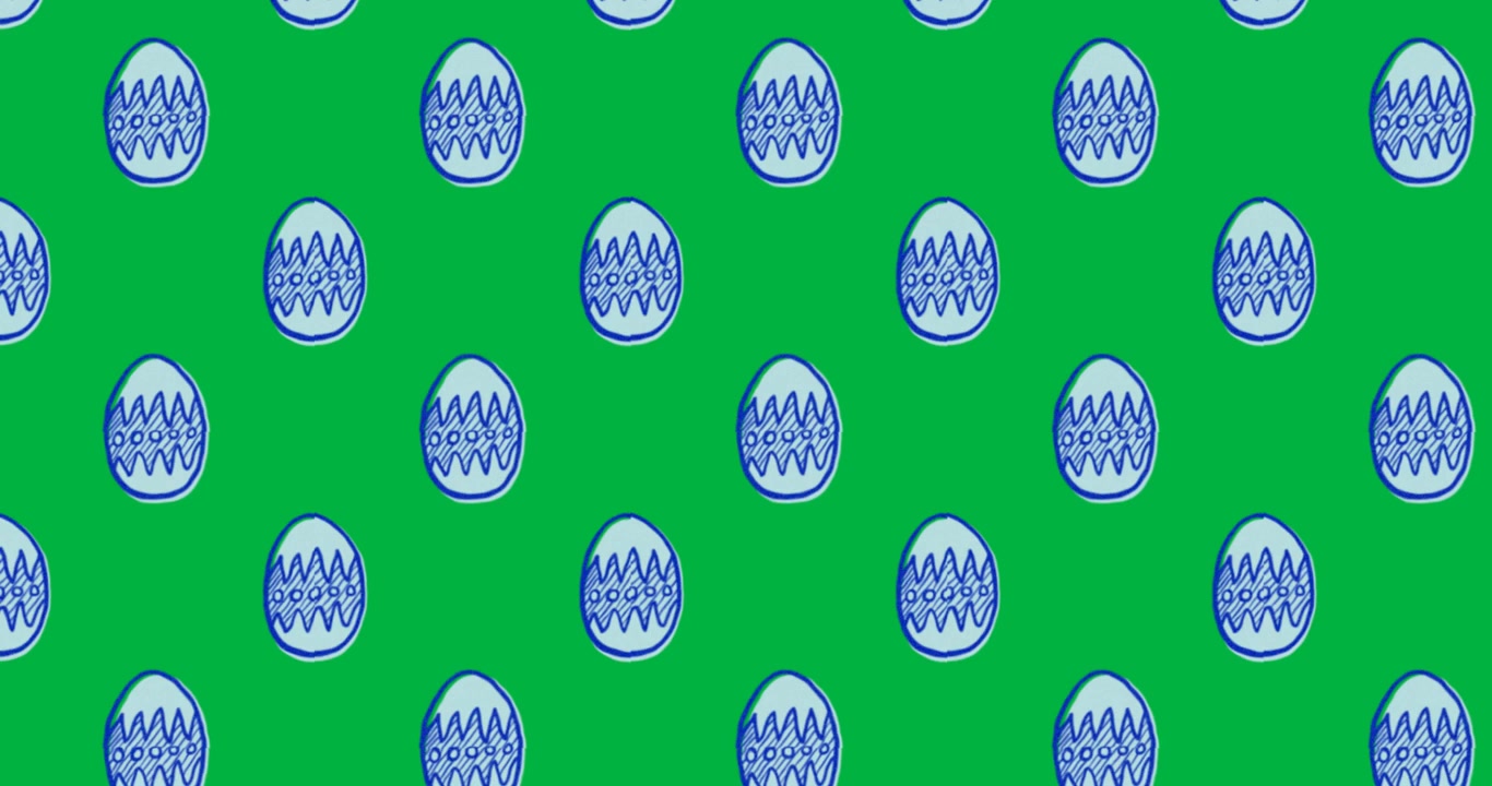 Blue eggs repeating on transparent bg, shifting via frames, showing black lines, edges for design