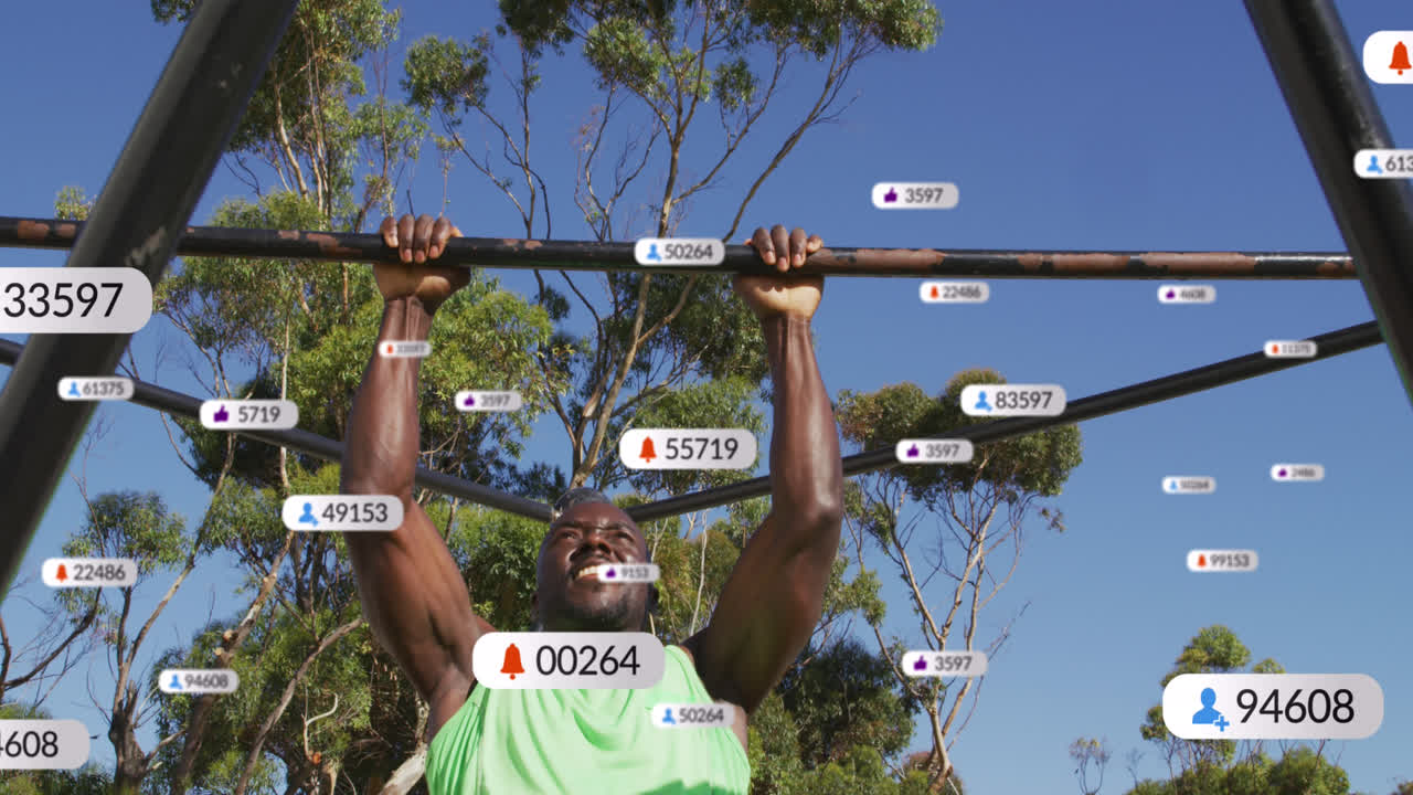 animación de iconos de los medios sobre el deportista afroamericano