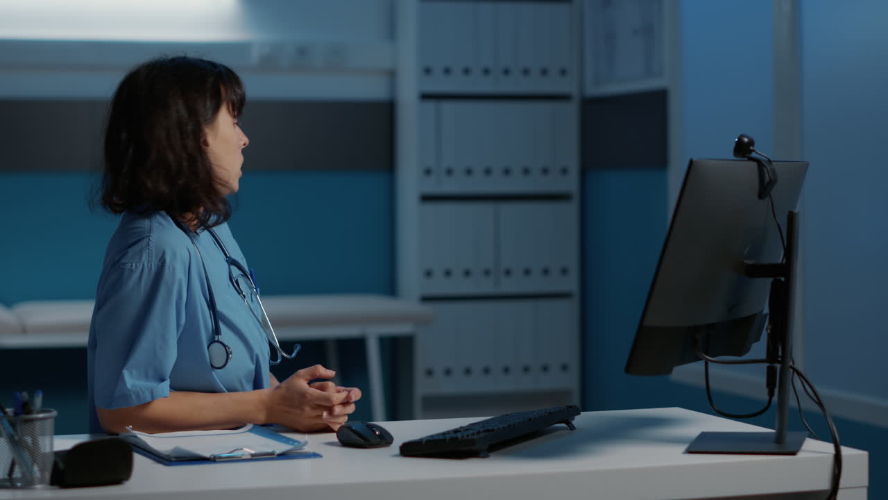 Nurse on a video call in a hospital