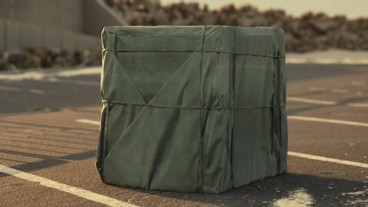 빈 주차장에 포장 된 포장 상자