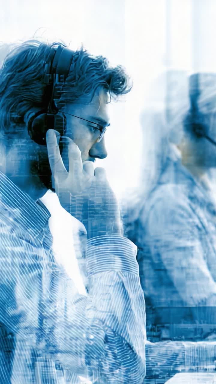 Focused Call Center Operator Engaged in Communication with Customers, Showcasing Expertise and Professionalism in a Modern Digital Environment