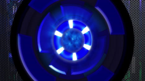 animación de un escáner redondo azul girando contra el primer plano de un servidor de computadora.