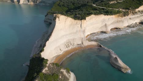 Aerial-Pullback-Reveals-Iconic-Cape-Drastis-Cliffs-in-Corfu,-Greece