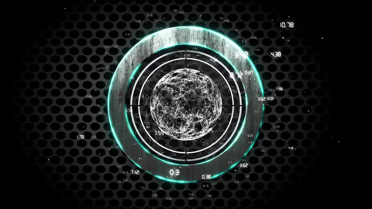 Animation of network of connections with icons over dark background