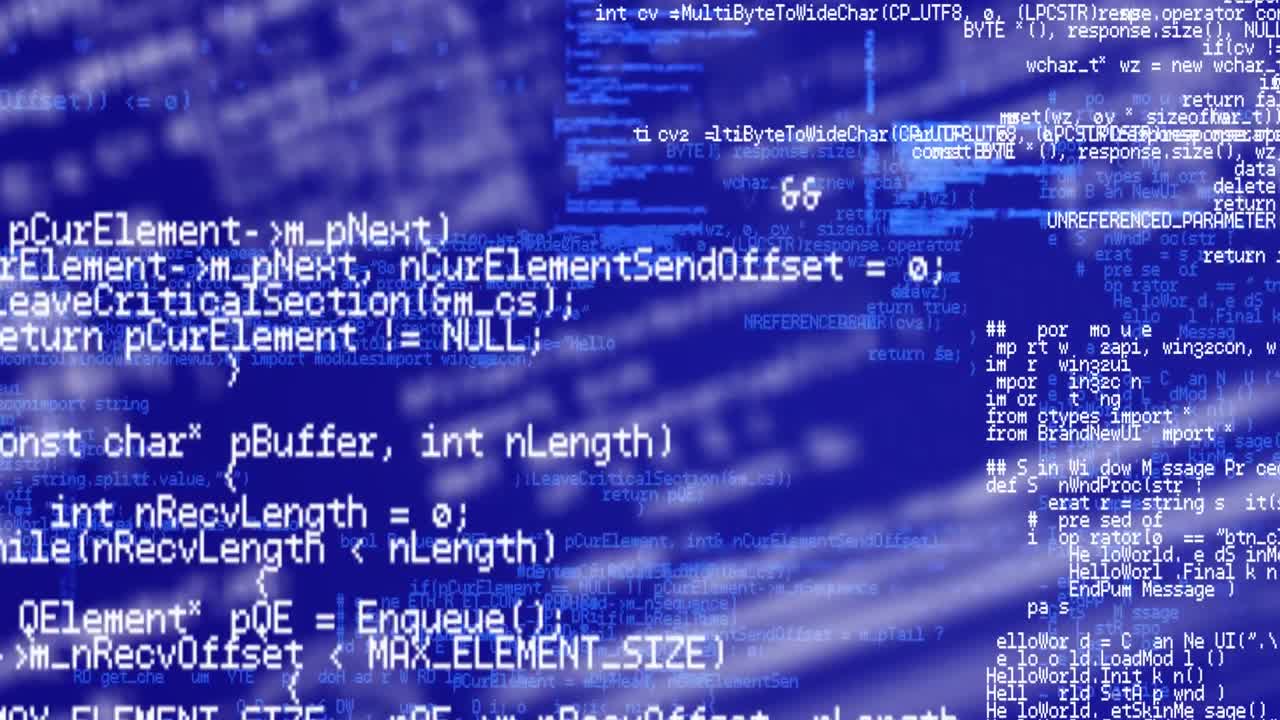 Animation of data processing over glowing blue background