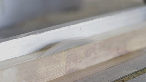 wooden plank being cut by an electric circular saw in a carpenter's shop