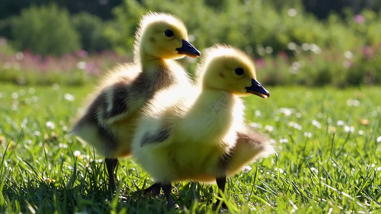 Two Baby Ducklings in a Field